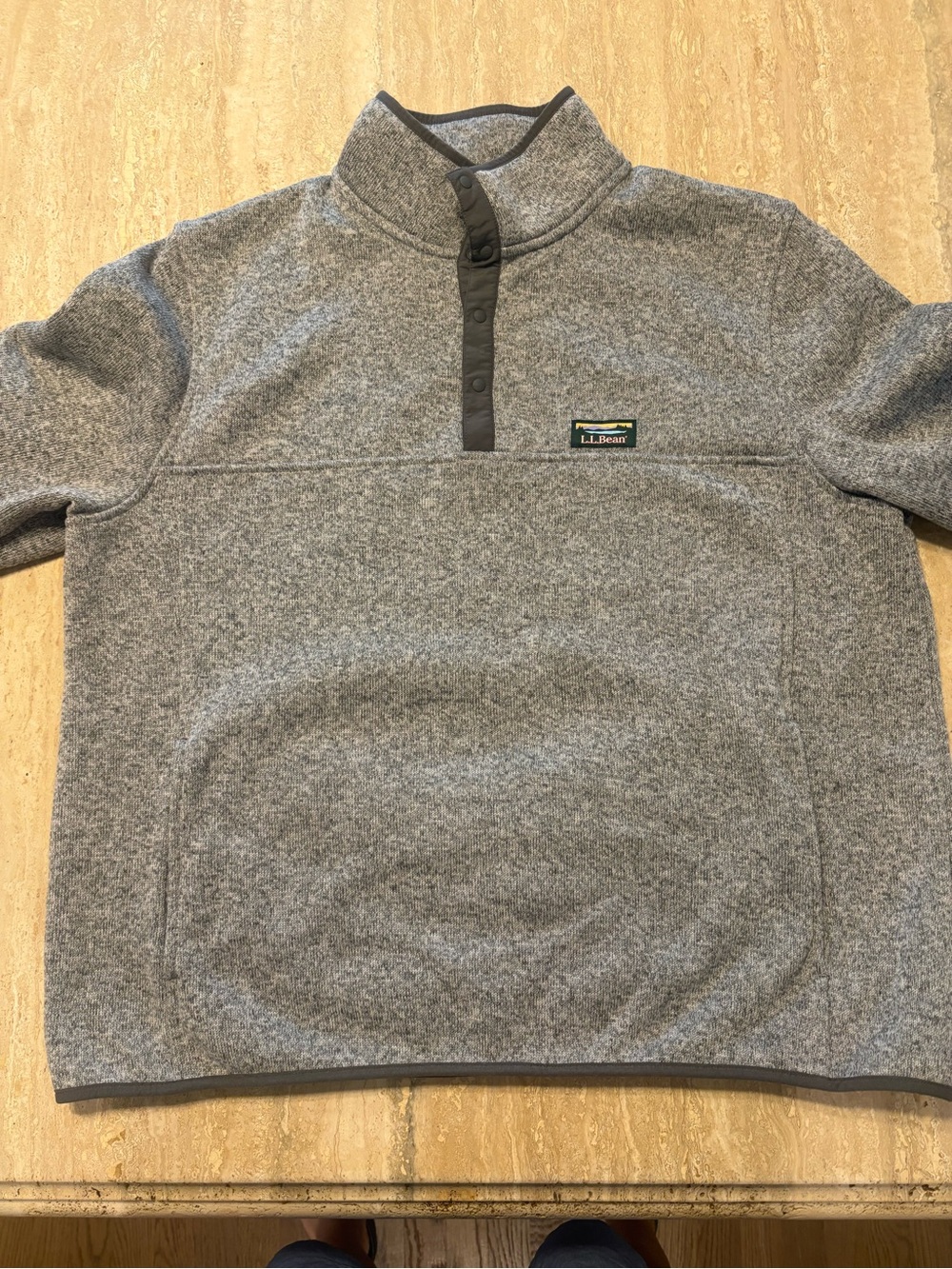 LL Bean Mens XL Sweater Fleece Snap Pullover Heathered Gray Jacket Sweater - Picture 2 of 7